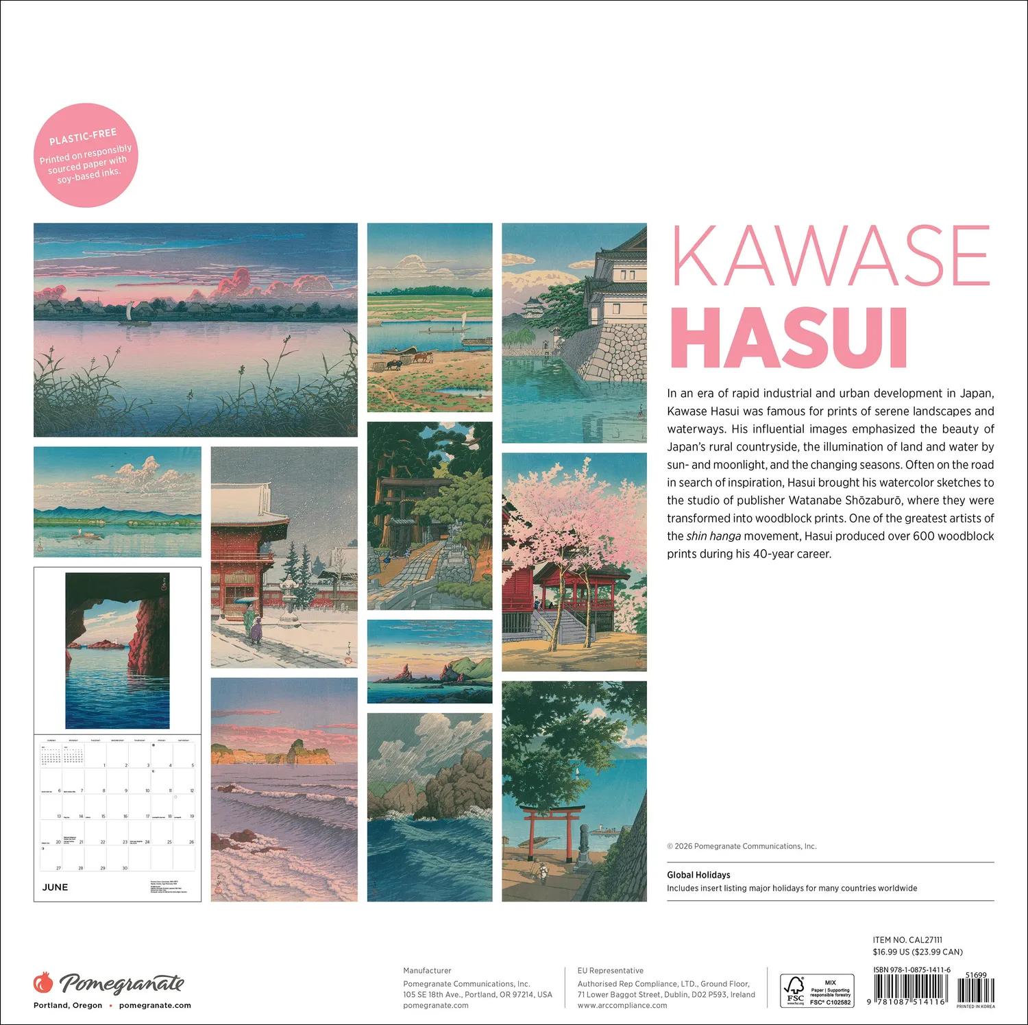 Pomegranate Kawase Hasui 2027 vægkalender landskab
