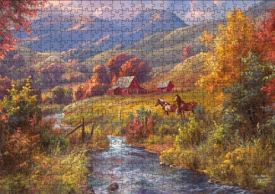 Buffalo Games Abraham Hunter Autumn Ripples puslespil 500 brikker heste