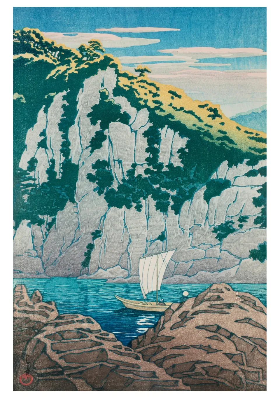 Pomegranate Kawase Hasui Horai Rock kort landskab