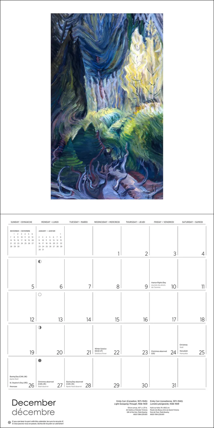 Emily Carr 2027 vægkalender landskaber 12 måneder