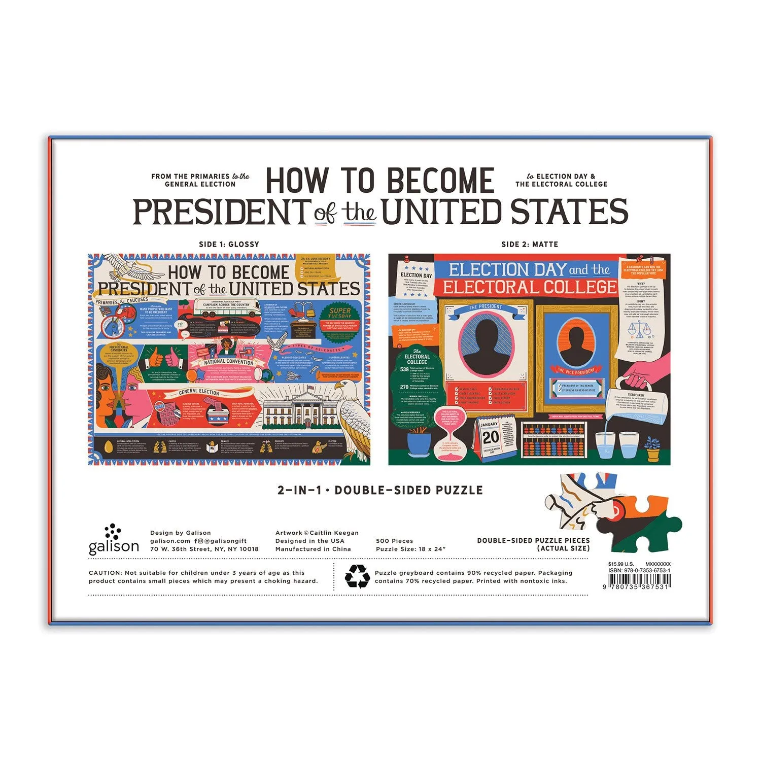 Galison How to Become President puslespil 500 brikker dobbeltsidet