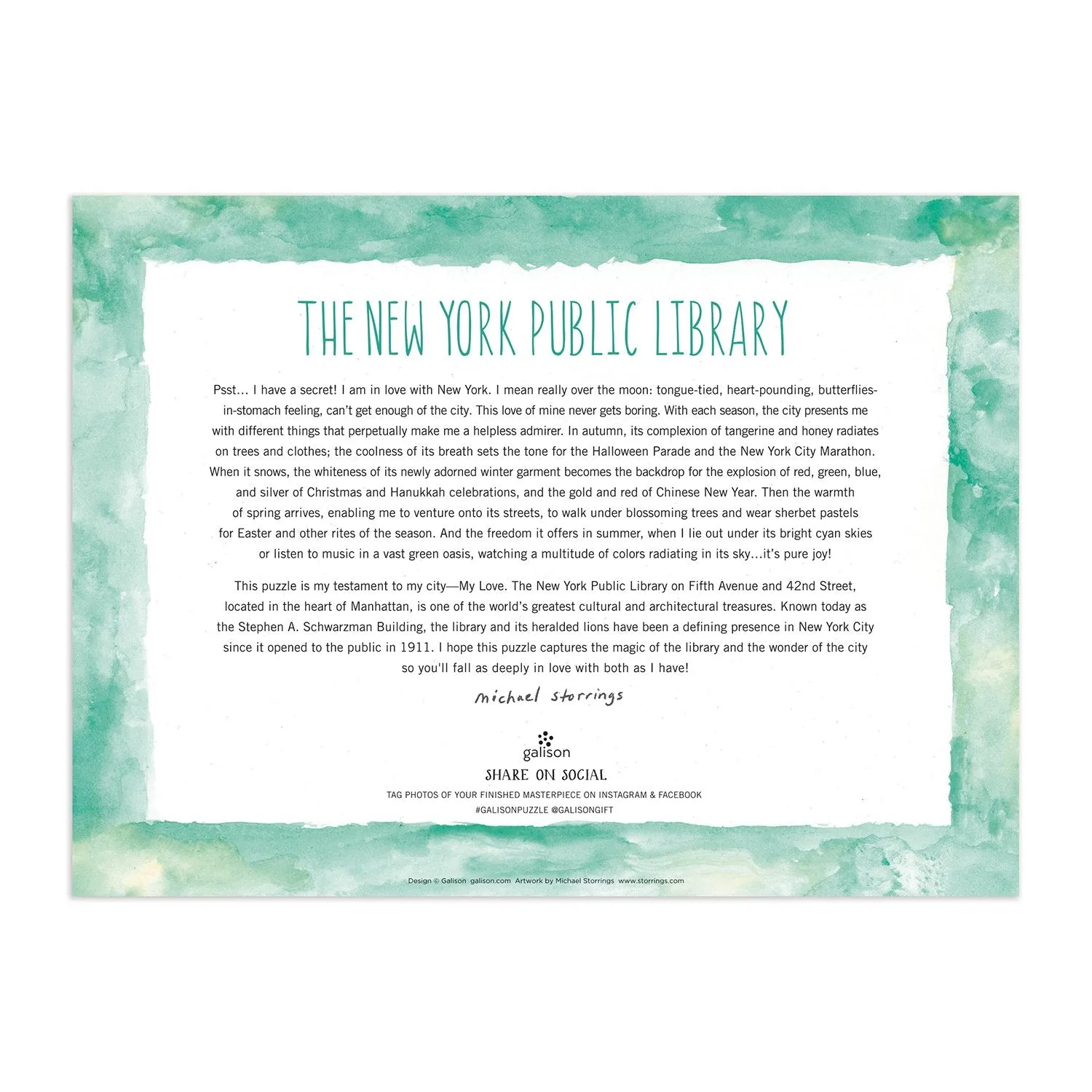 Galison Storrings New York Public Library puslespil 1000 brikker jul