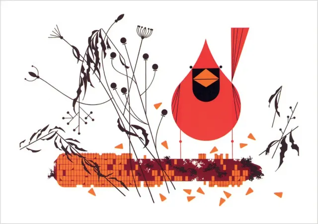 Pomegranate Charley Harper Red and Fed kort enkelt fuglemotiv