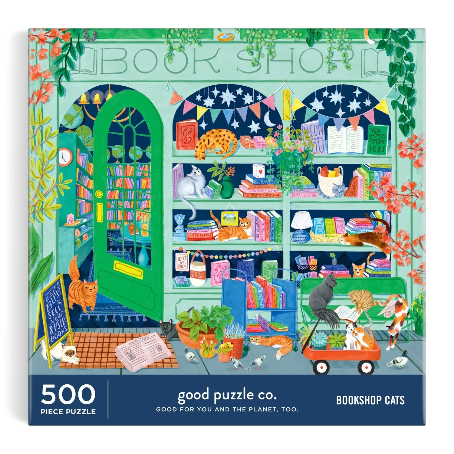 Good Puzzle Co. Bookshop Cats puslespil 500 brikker katte