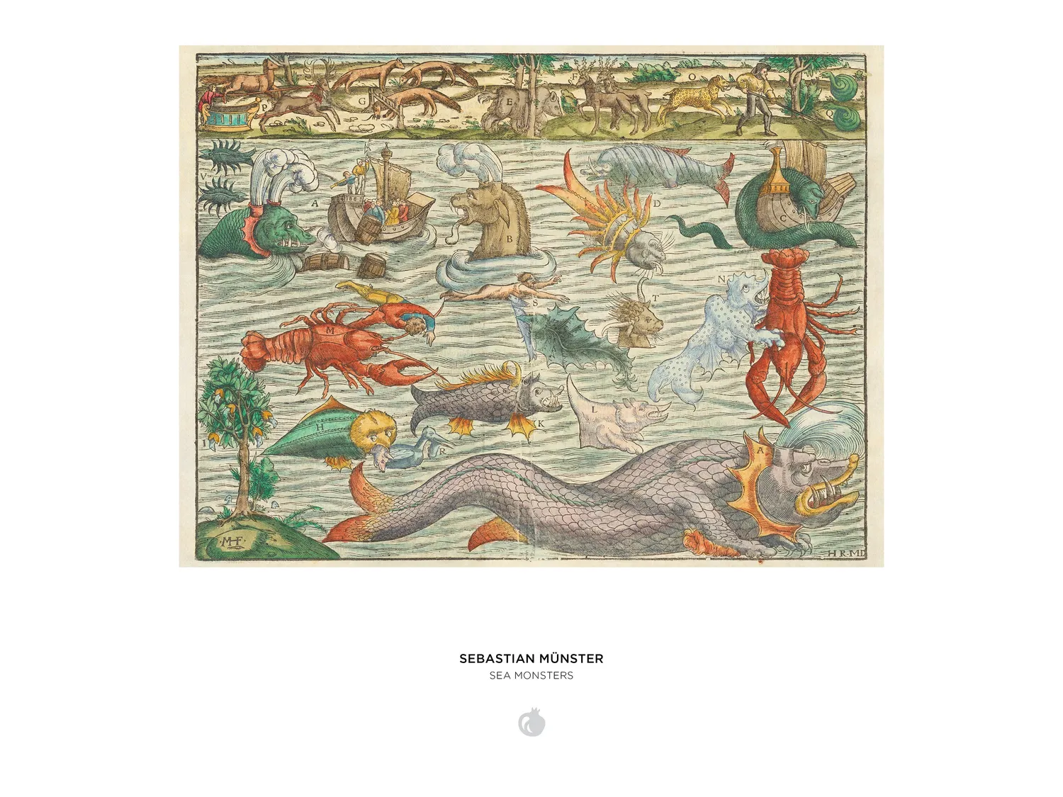 Pomegranate Sebastian Münster Sea Monsters puslespil 1000 brikker kort