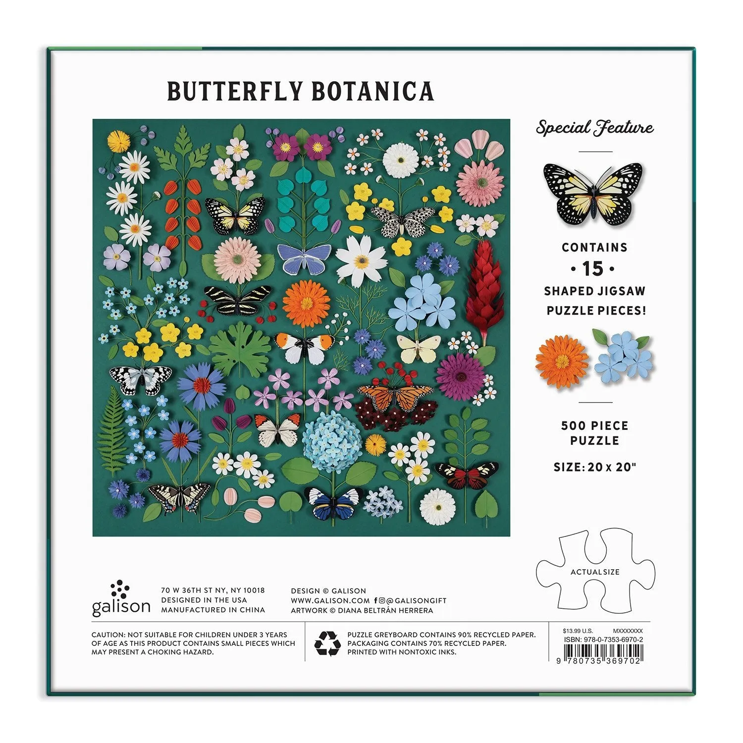 Good Puzzle Co. Butterfly Botanica puslespil 500 brikker formbrikker