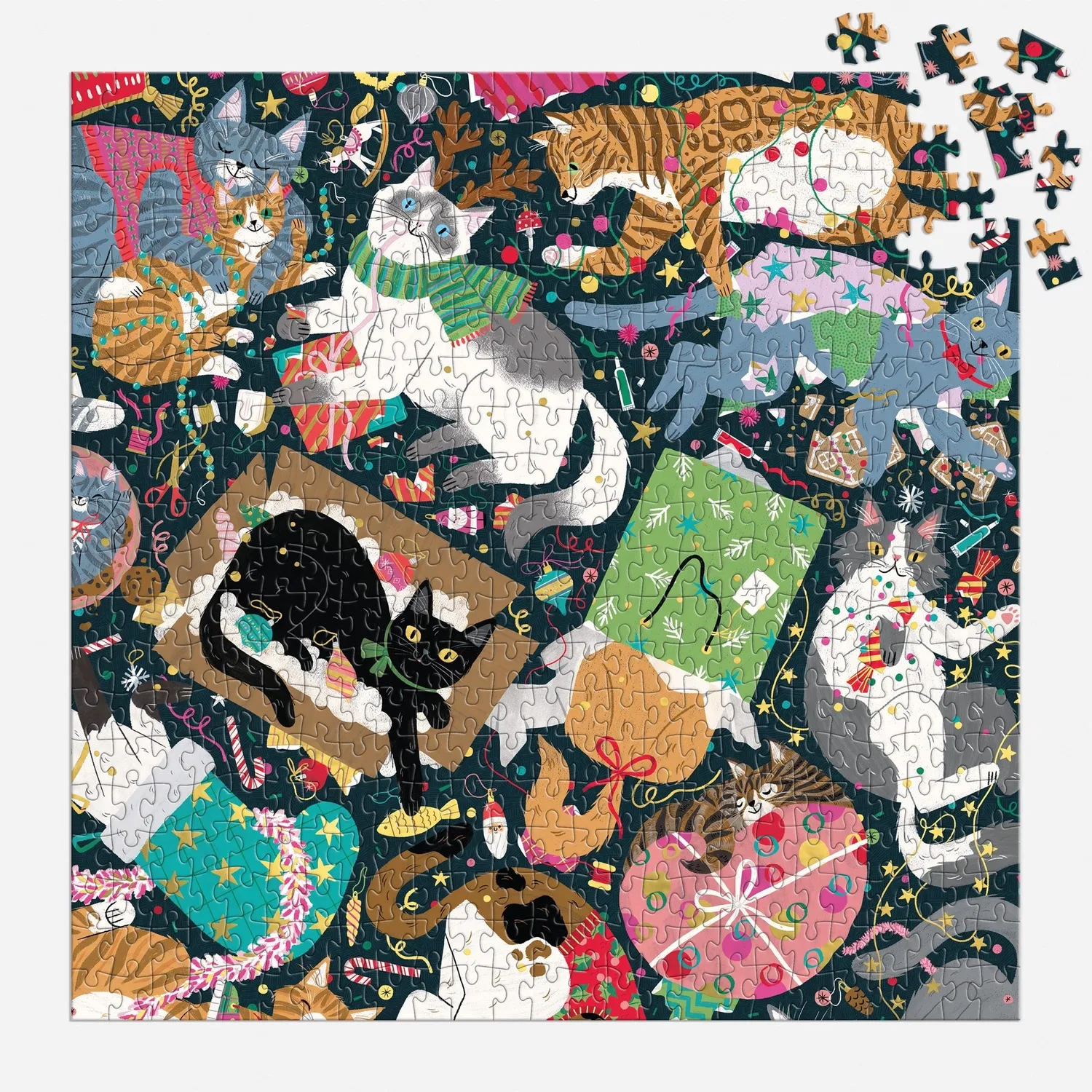 Good Puzzle Co. Catmas Chaos 500 brikker puslespil katte folie
