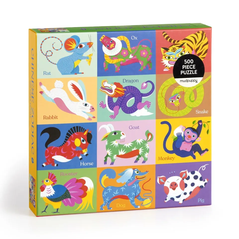 Mudpuppy Chinese Zodiac puslespil 500 brikker dyr