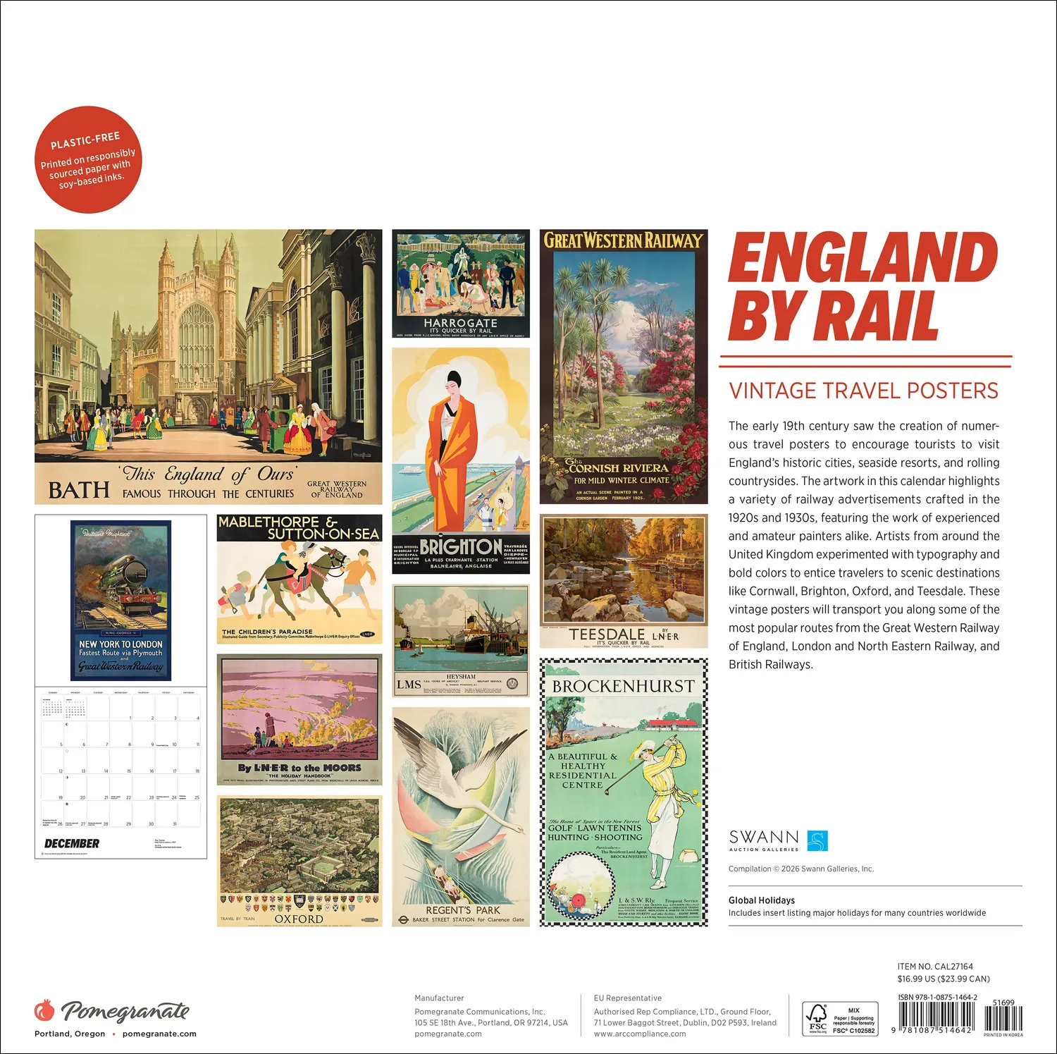 Pomegranate England by Rail vintage vægkalender 2027