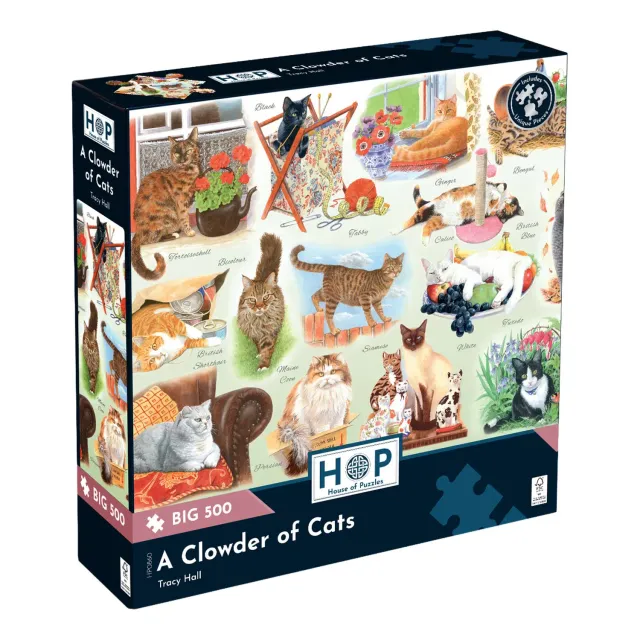 House of Puzzle BIG A Clowder of Cats puslespil 500 katte