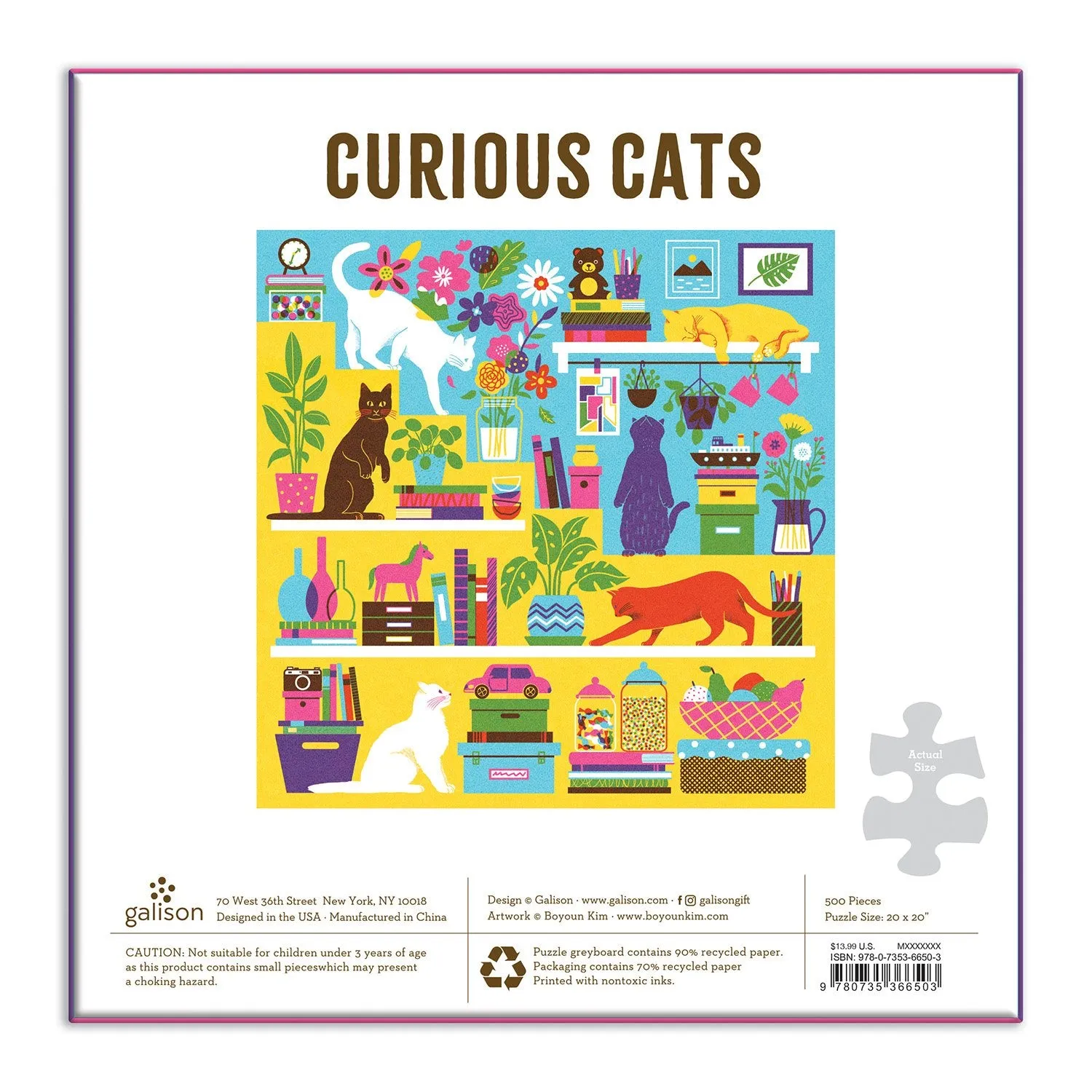 Galison Boyoun Kim Curious Cats puslespil 500 brikker katte