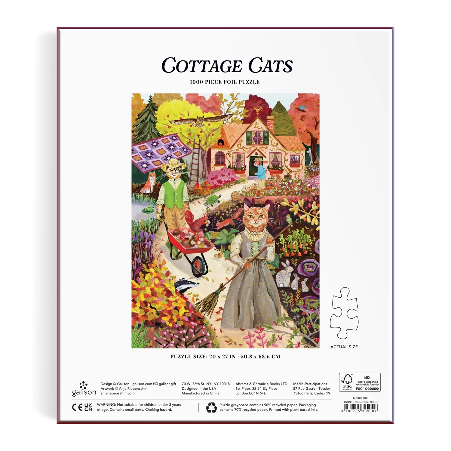 Good Puzzle Co. Anja Riebensahm Cottage Cats puslespil 1000 brikker folie