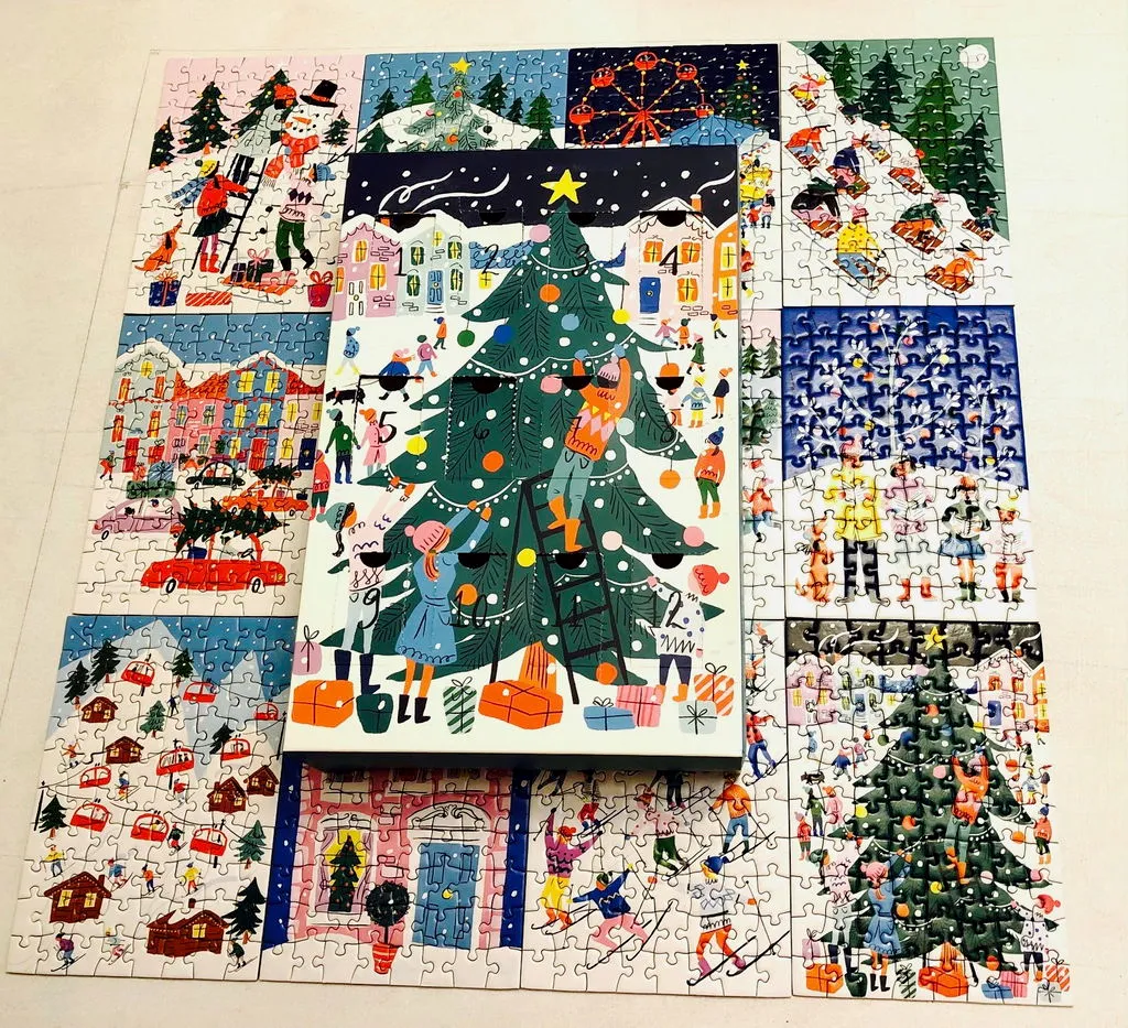 Galison Louise Cunningham Merry Bright julekalender 12x80 brikker