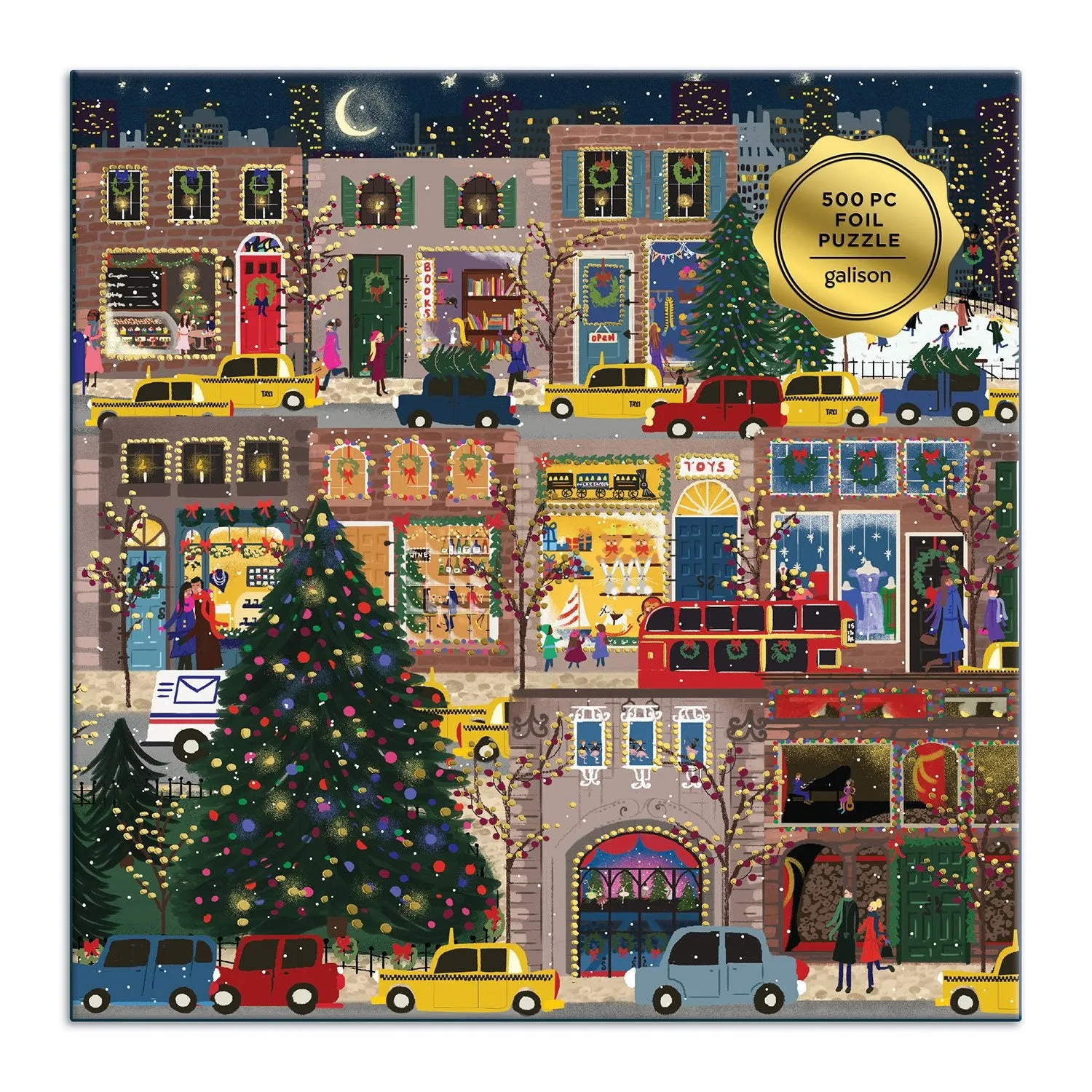 Galison Winter Lights 500 puslespil med folie juleby