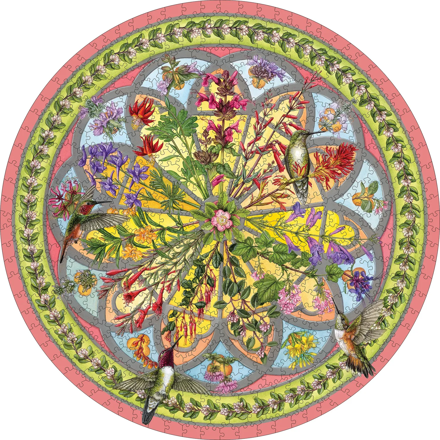 Pomegranate Hunter Floral Compass rund puslespil 500 brikker