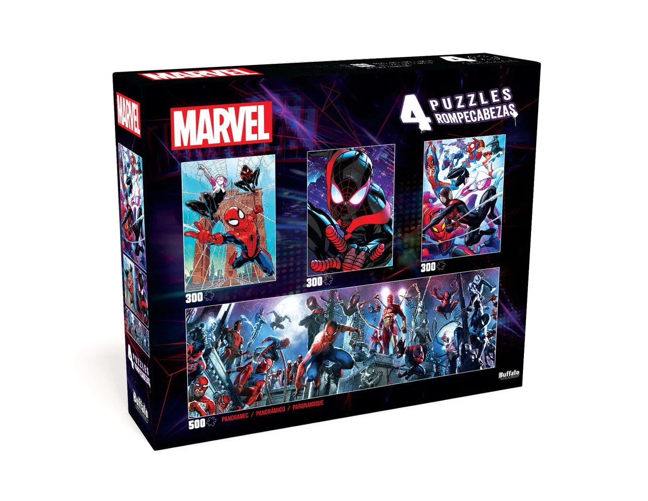 Buffalo Games Marvel Spider-Verse puslespil 4-pak 300+500 brikker