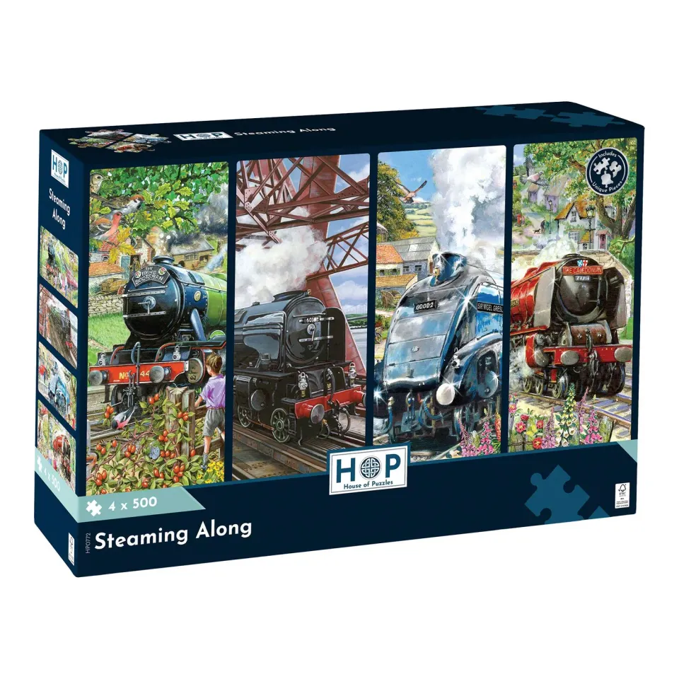 House of Puzzles Steaming Along puslespil 4x500 brikker tog