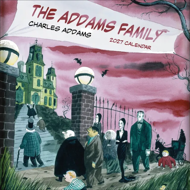 Pomegranate Charles Addams The Addams Family vægkalender 2027 humor