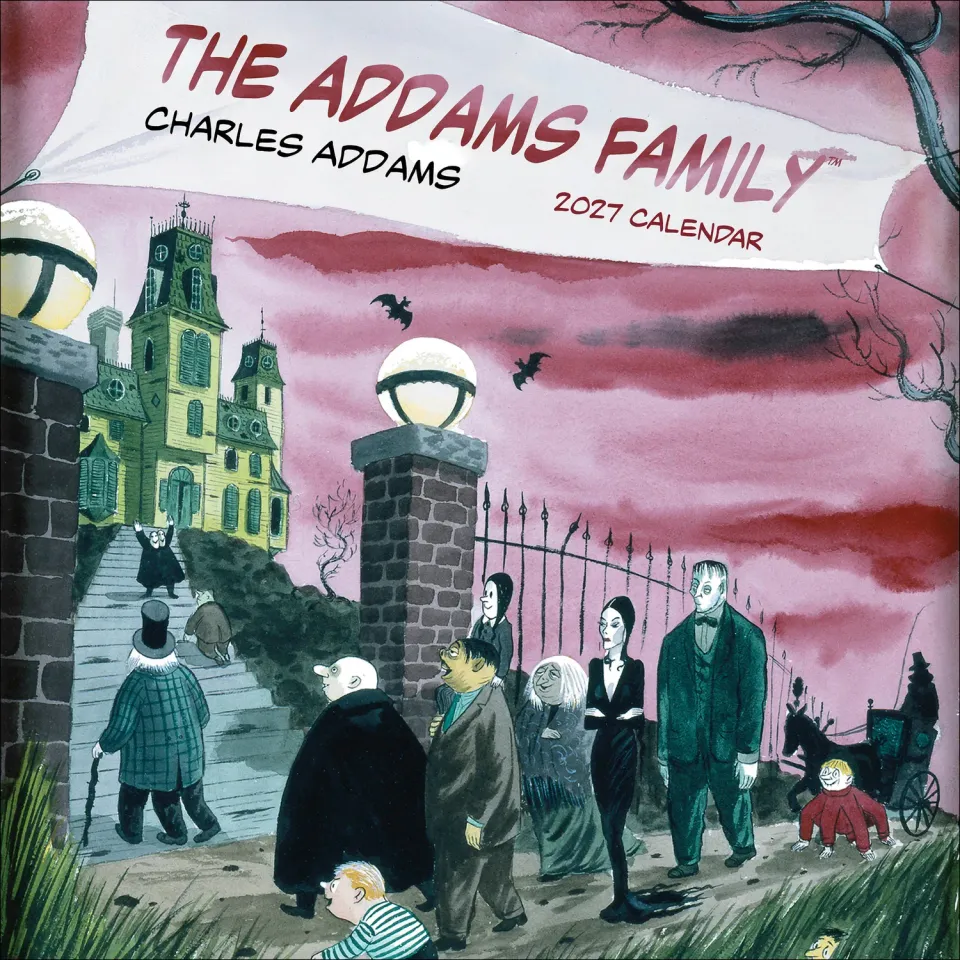 Pomegranate Charles Addams The Addams Family vægkalender 2027 humor