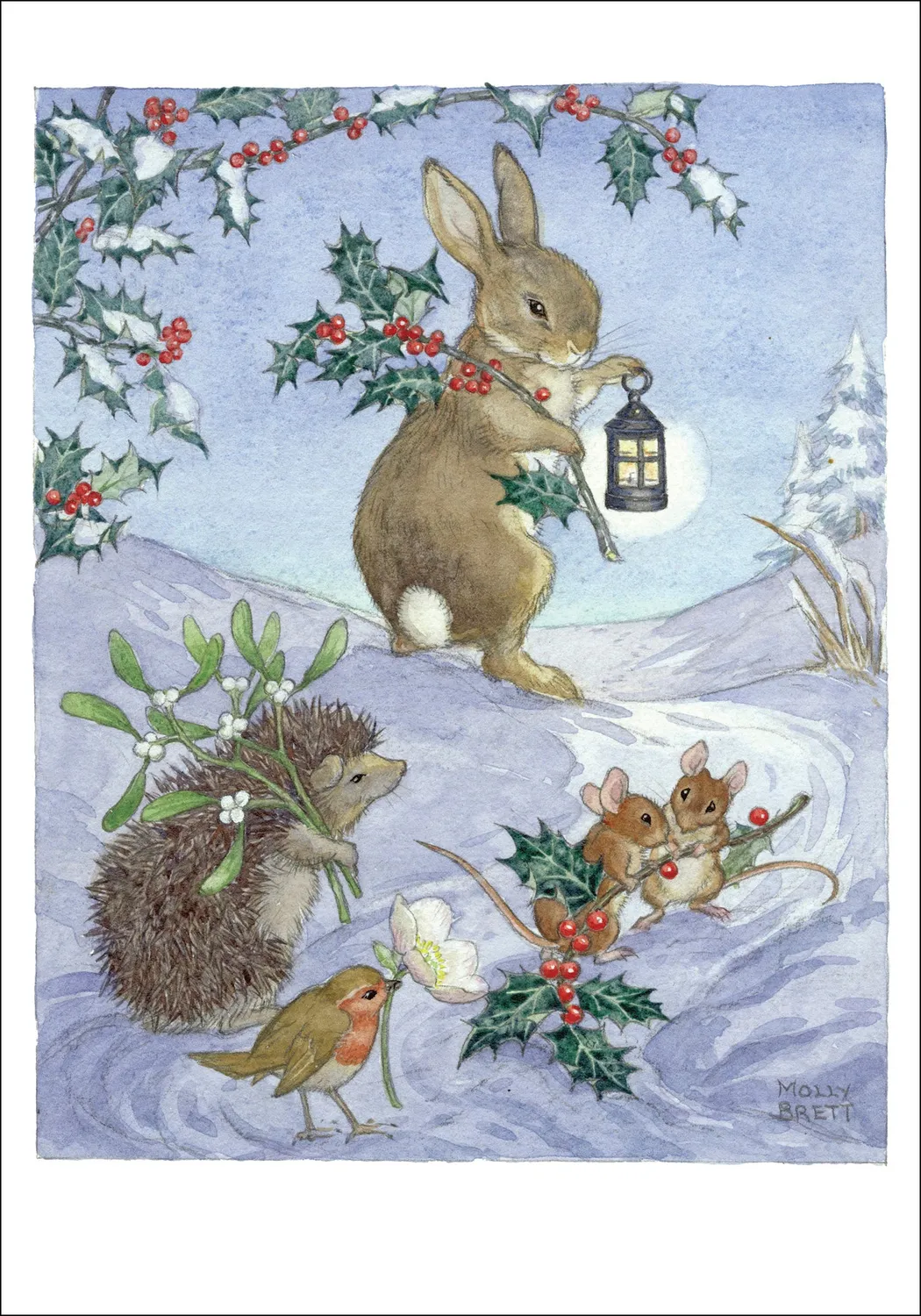 Pomegranate Molly Brett Christmas Animals julekort 8-pak