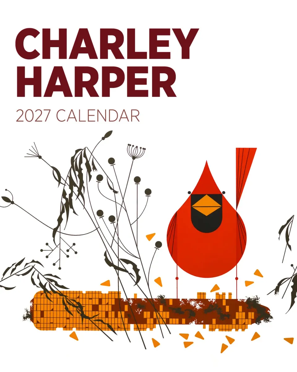Pomegranate Charley Harper 2027 minivægkalender fugle 12 mdr