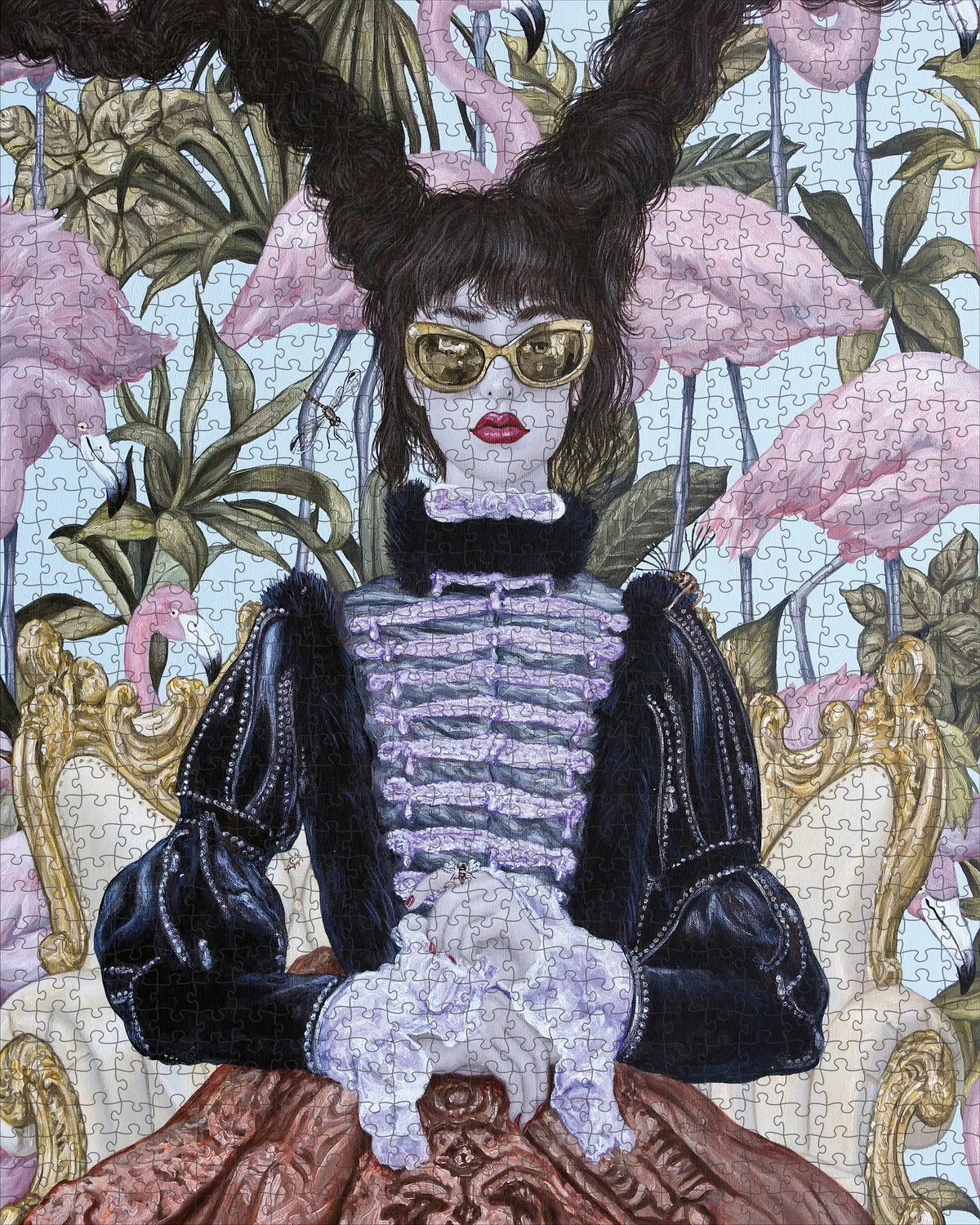 Pomegranate Carlos Gámez de Francisco Girl with Pink Flamingos puslespil 1000 brikker