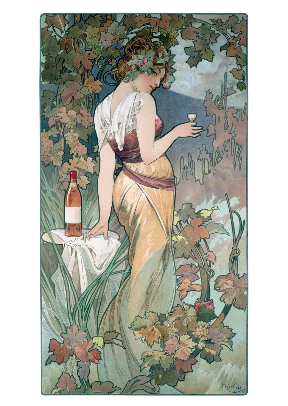 Pomegranate Alphonse Mucha Cognac Bisquit postkort Art Nouveau