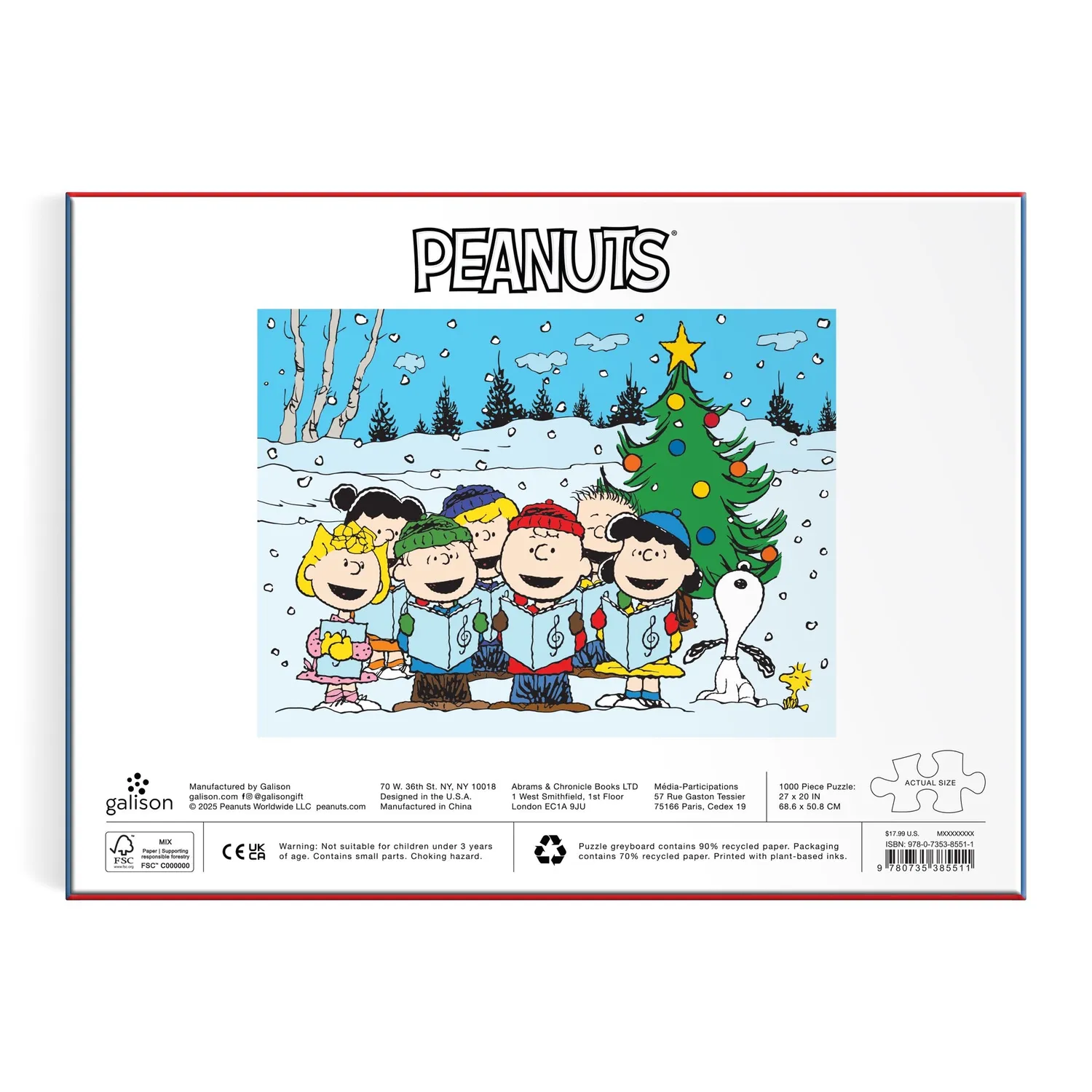Galison Peanuts Christmas Caroling puslespil 1000 brikker jule