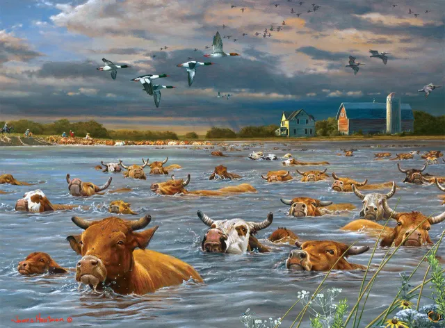 Buffalo Games Hautman Cattle Crossing puslespil 1000 brikker køer