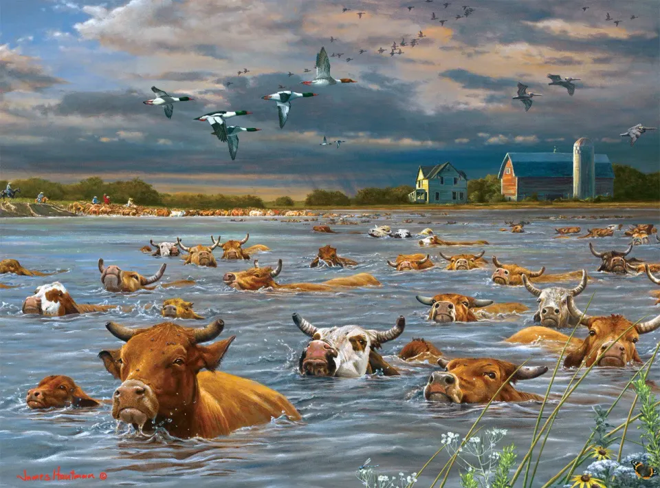 Buffalo Games Hautman Cattle Crossing puslespil 1000 brikker køer