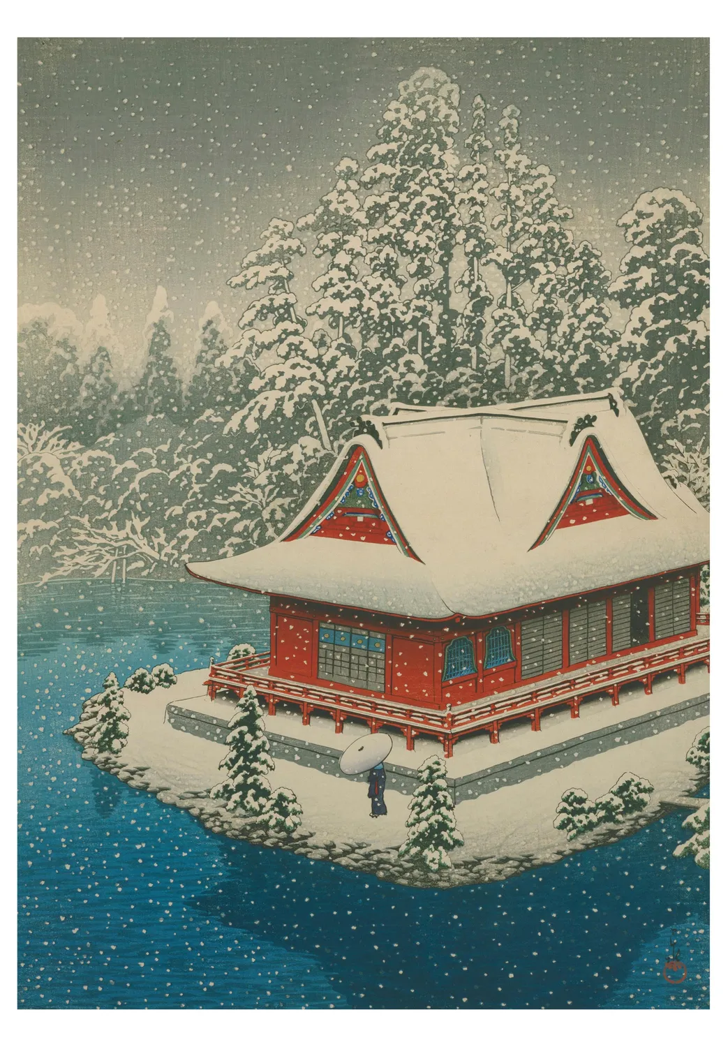 Pomegranate Kawase Hasui Snow at Inokashira julekort