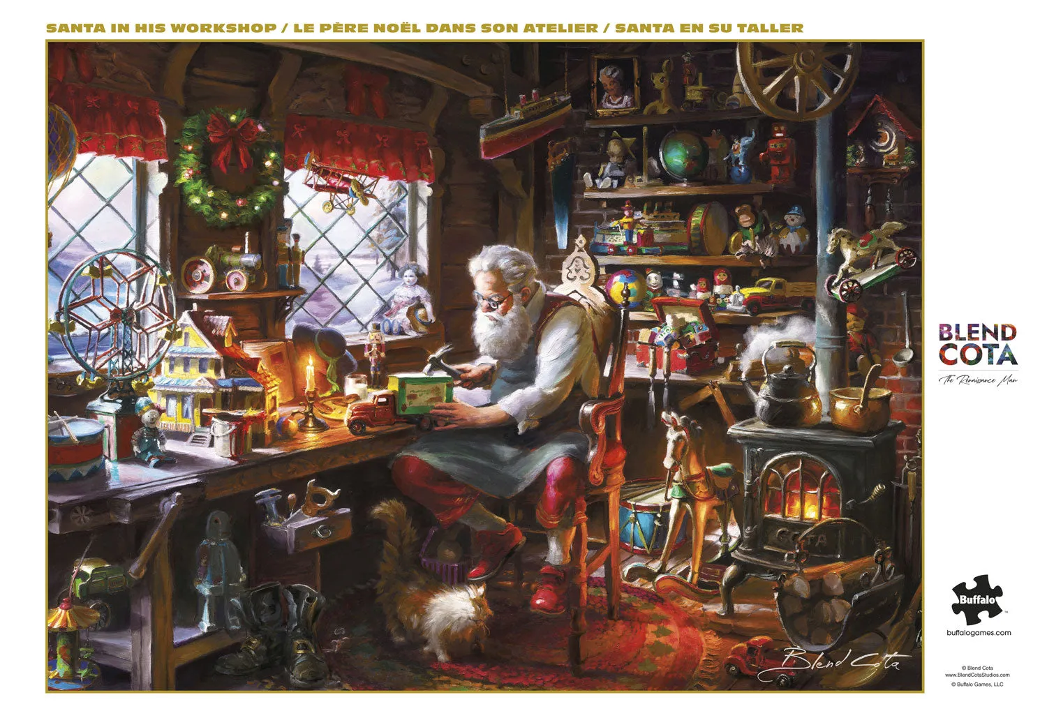 Buffalo Games Gold Santa in His Workshop puslespil 1000 brikker jul