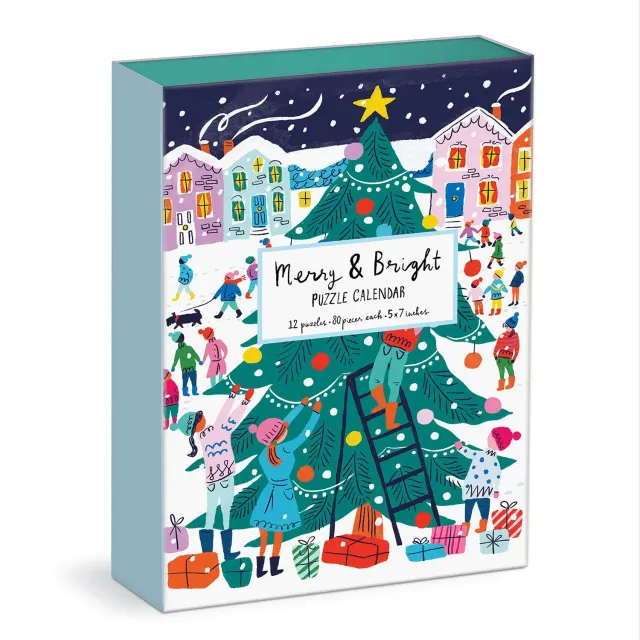 Galison Louise Cunningham Merry Bright julekalender 12x80 brikker
