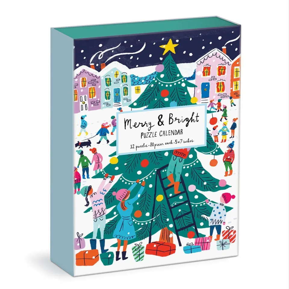 Galison Louise Cunningham Merry Bright julekalender 12x80 brikker