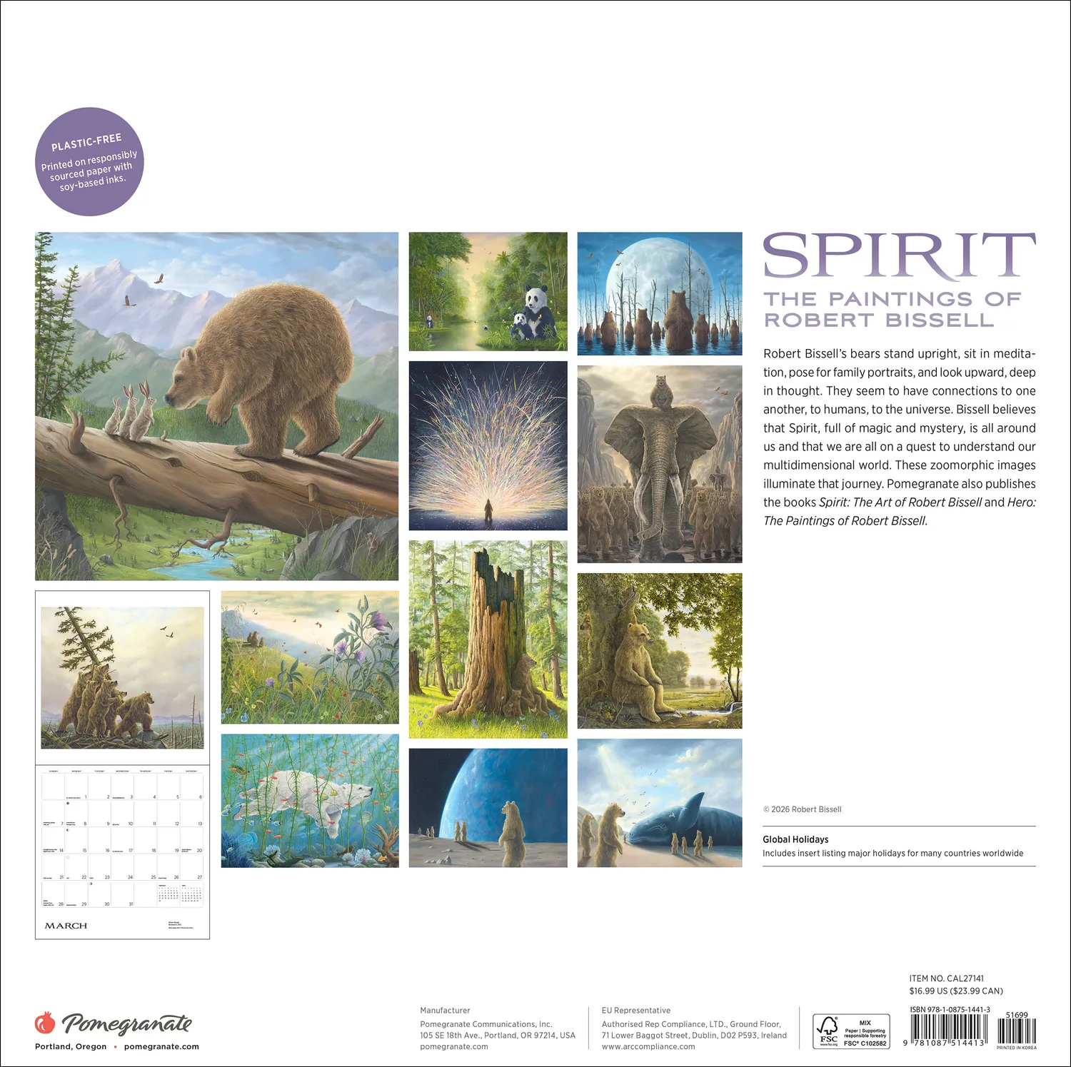 Pomegranate Spirit Robert Bissell vægkalender 2027 bjørne