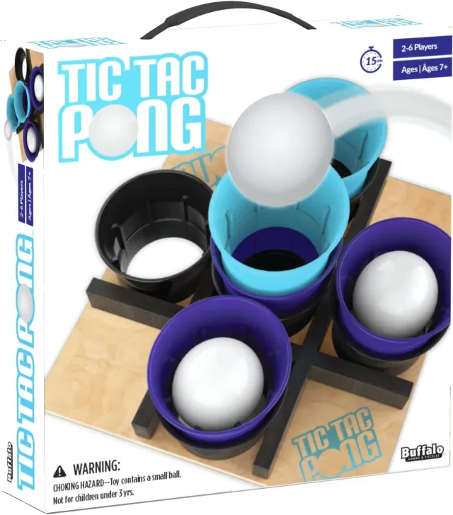 Buffalo Games Tic Tac Pong spil 3D kryds og bolle med kopper