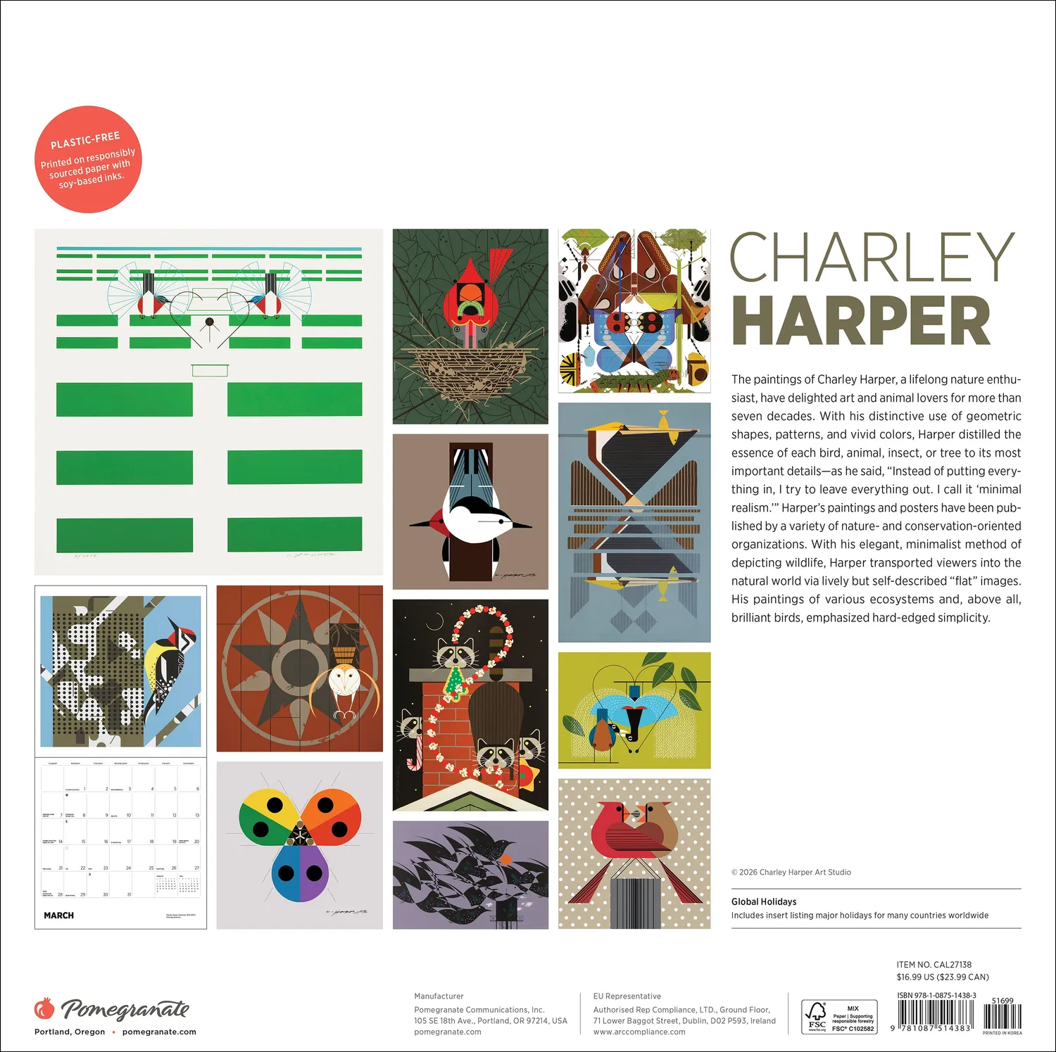 Pomegranate Charley Harper 2027 vægkalender fugle