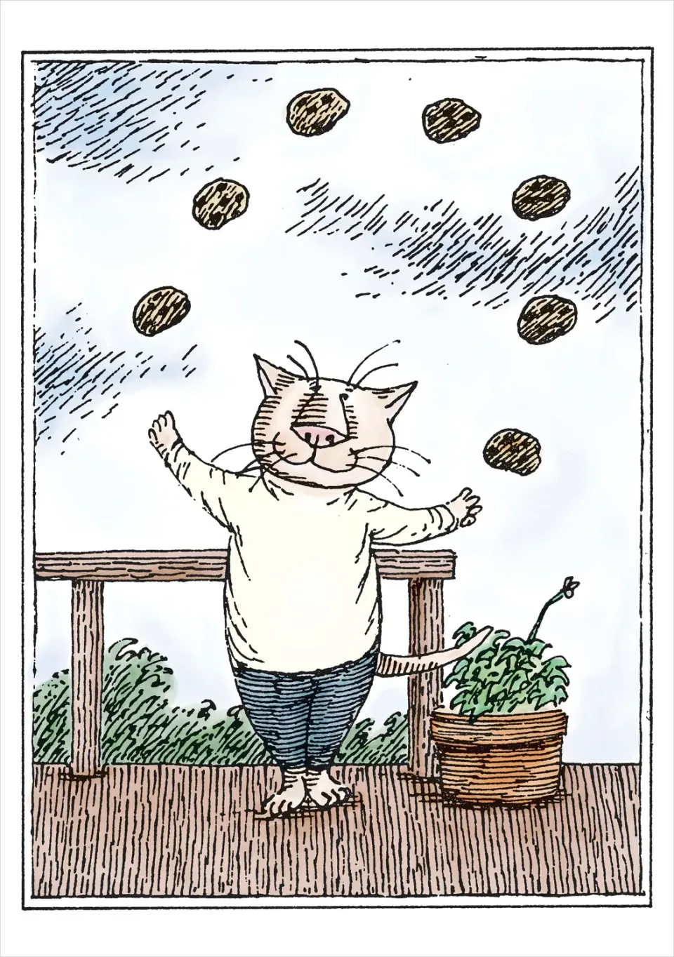 Pomegranate Edward Gorey Cat Juggling Cookies fødselsdagskort