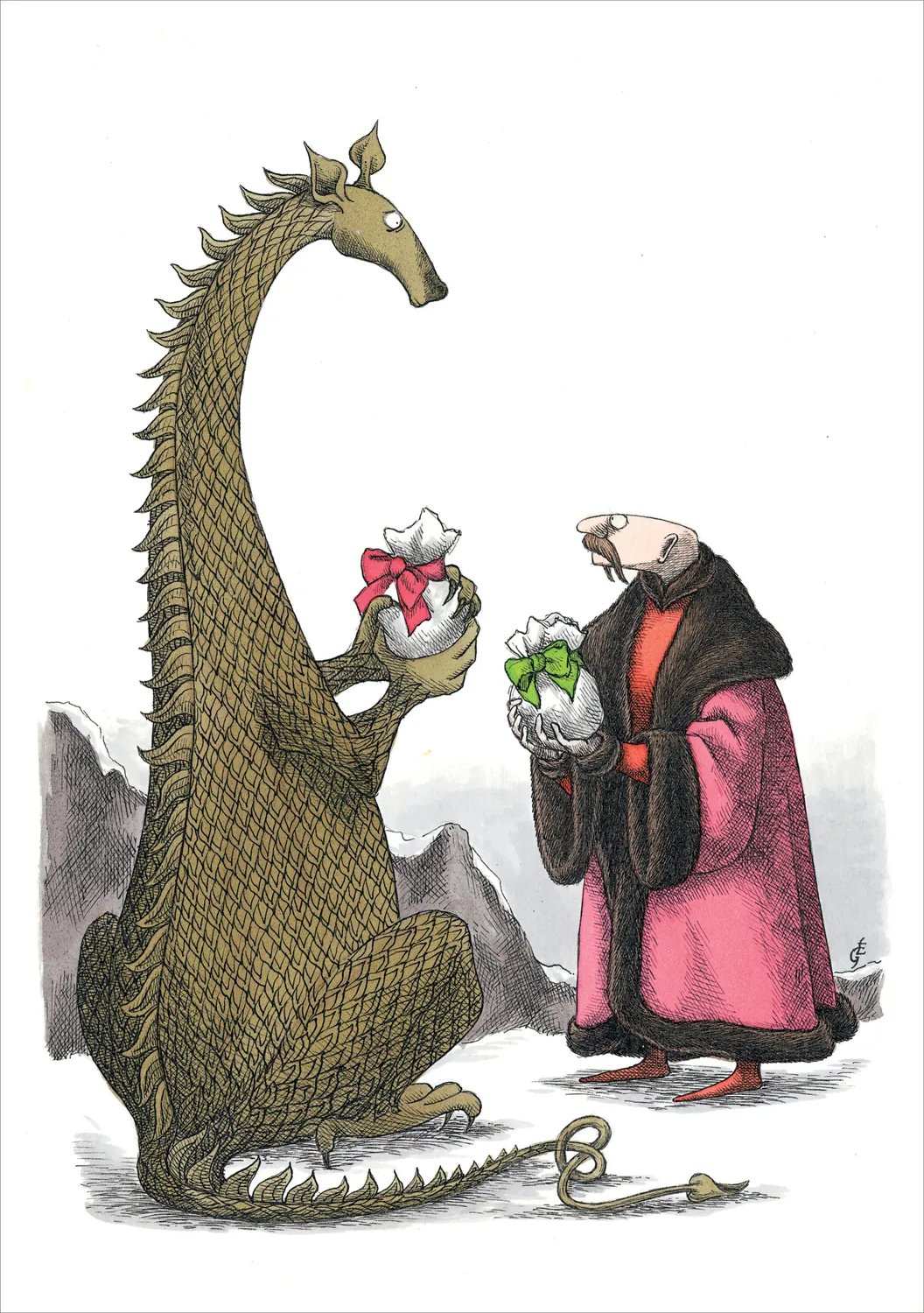 Pomegranate Edward Gorey Dragon julekort humor gave