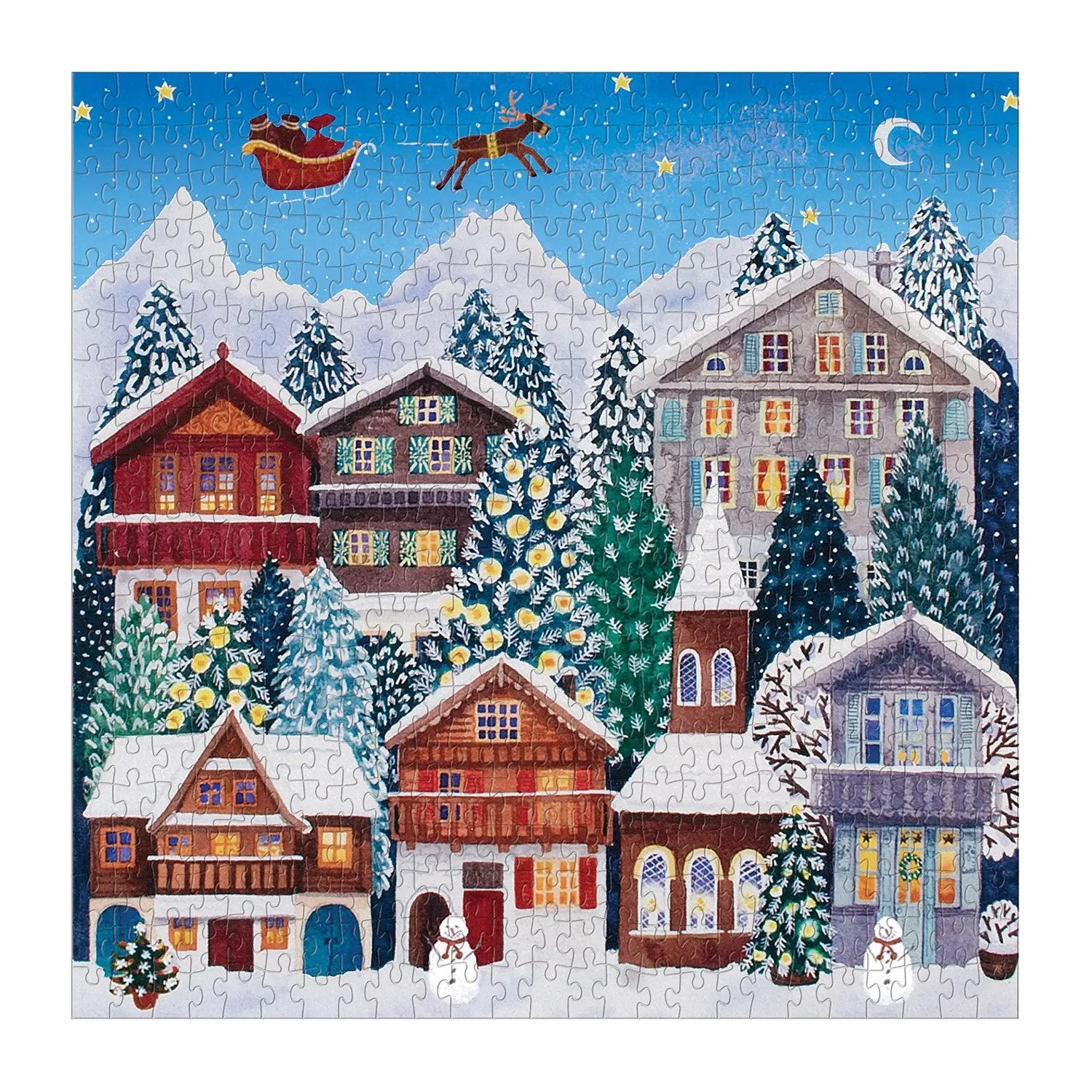 Galison Yuletide Village puslespil 500 brikker jul kvadratisk