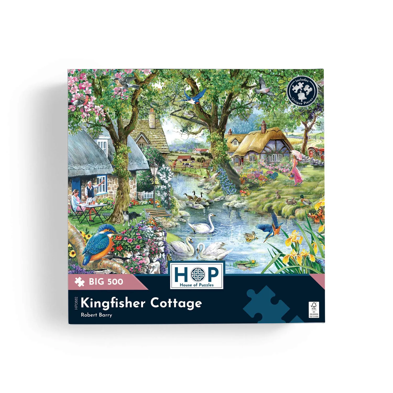 House of Puzzle BIG Kingfisher Cottage puslespil 500 brikker flod