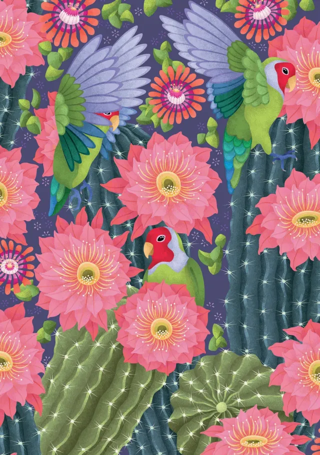 Pomegranate Catherine Marion fødselsdagskort – Lovebirds and Cactus