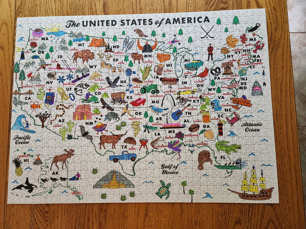 Good Puzzle Co. Maptote USA Color-In puslespil 1000 brikker kort