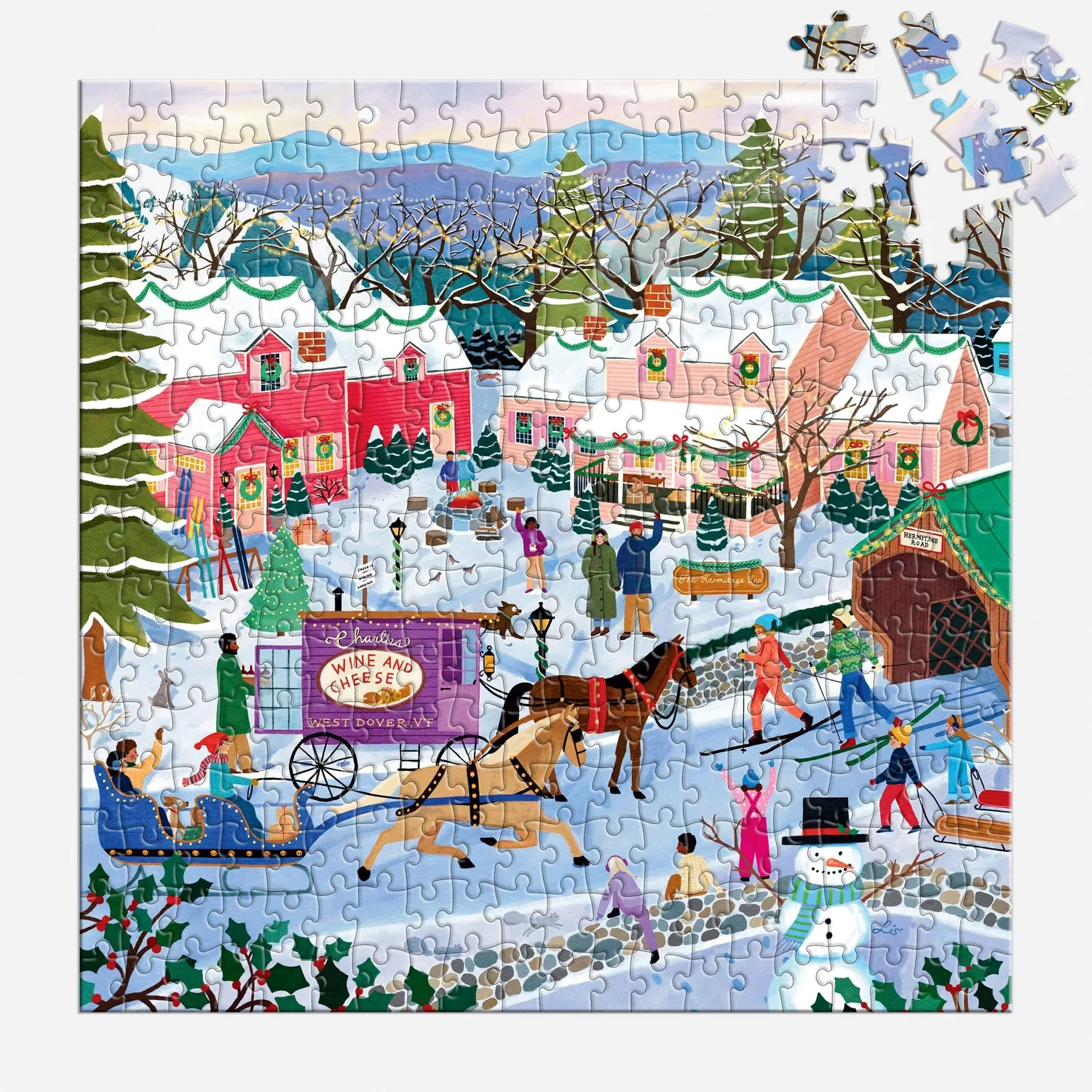 Galison Little Winter Town puslespil 300 brikker store