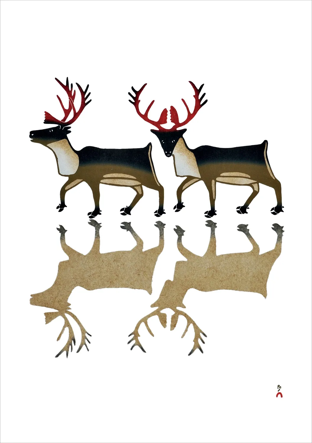 Pomegranate Pootoogook Caribou Reflection julekort inuit