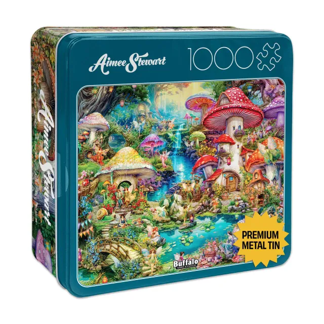 Buffalo Games Collector's Tin Merry Mushroom Village Picnic puslespil 1000 brikker