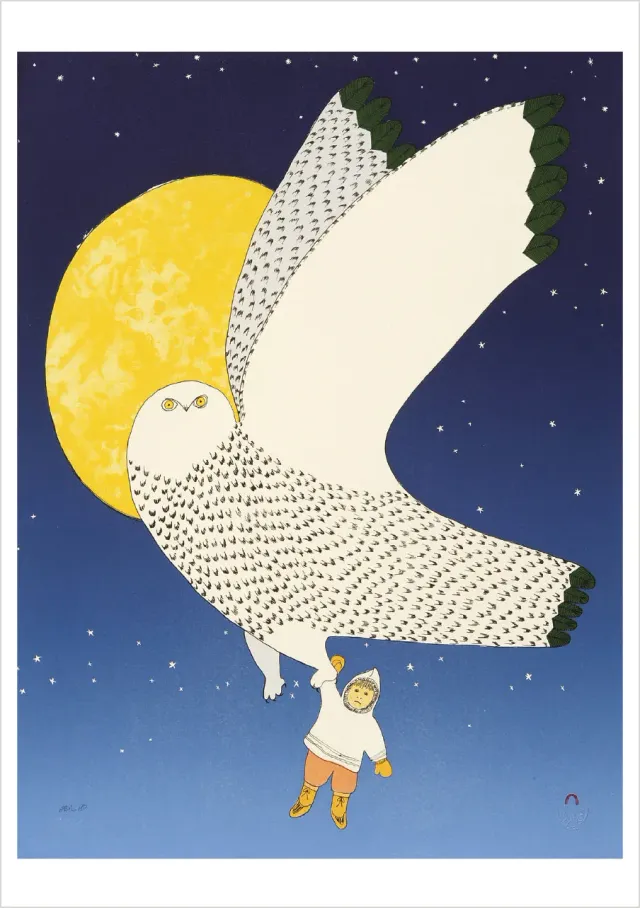 Pomegranate Ningiukulu Teevee Owl Boy kort inuitkunst