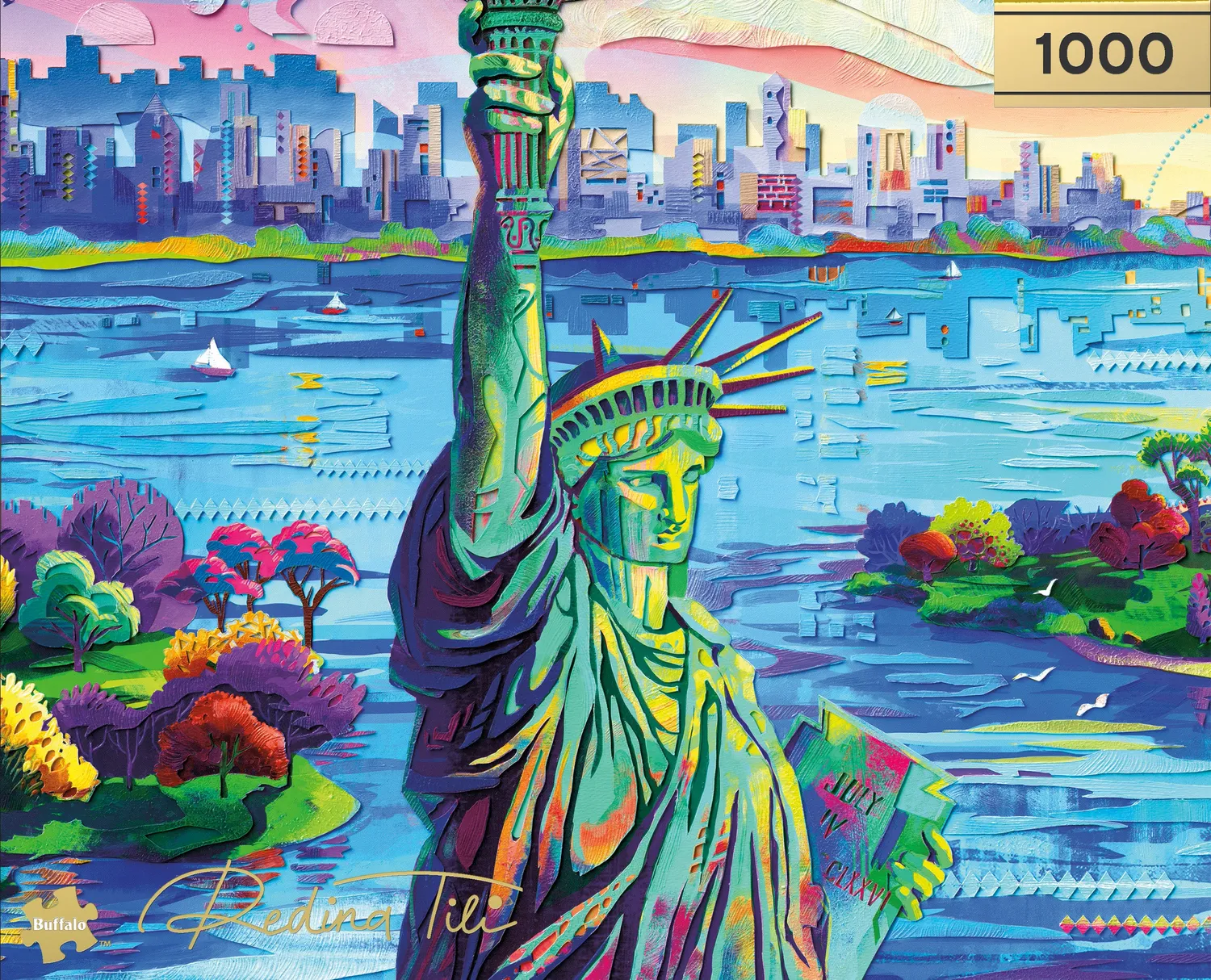 Buffalo Games Gold Celebrate Liberty puslespil 1000 brikker skyline