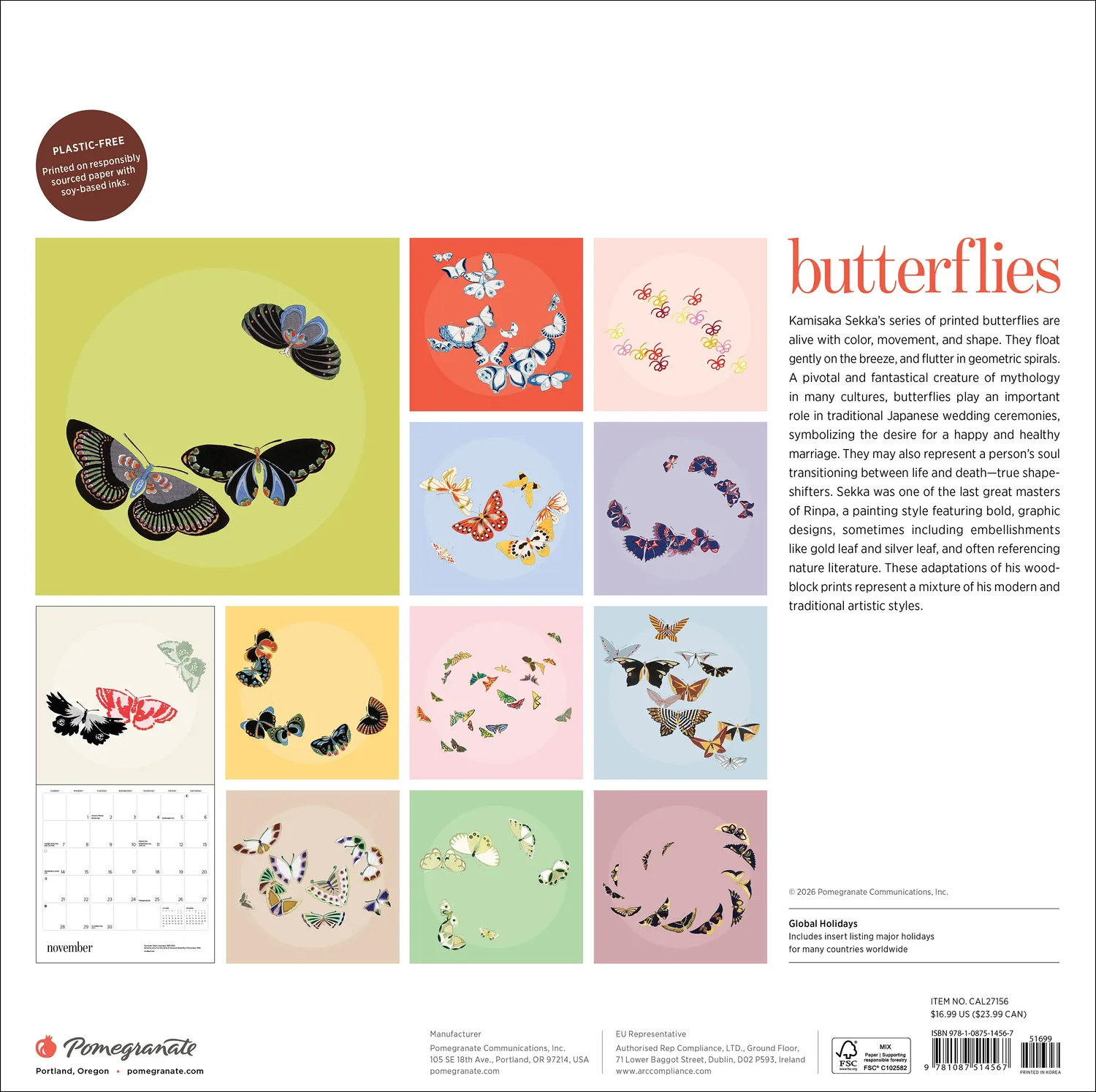 Pomegranate Butterflies vægkalender 2027 sommerfugle