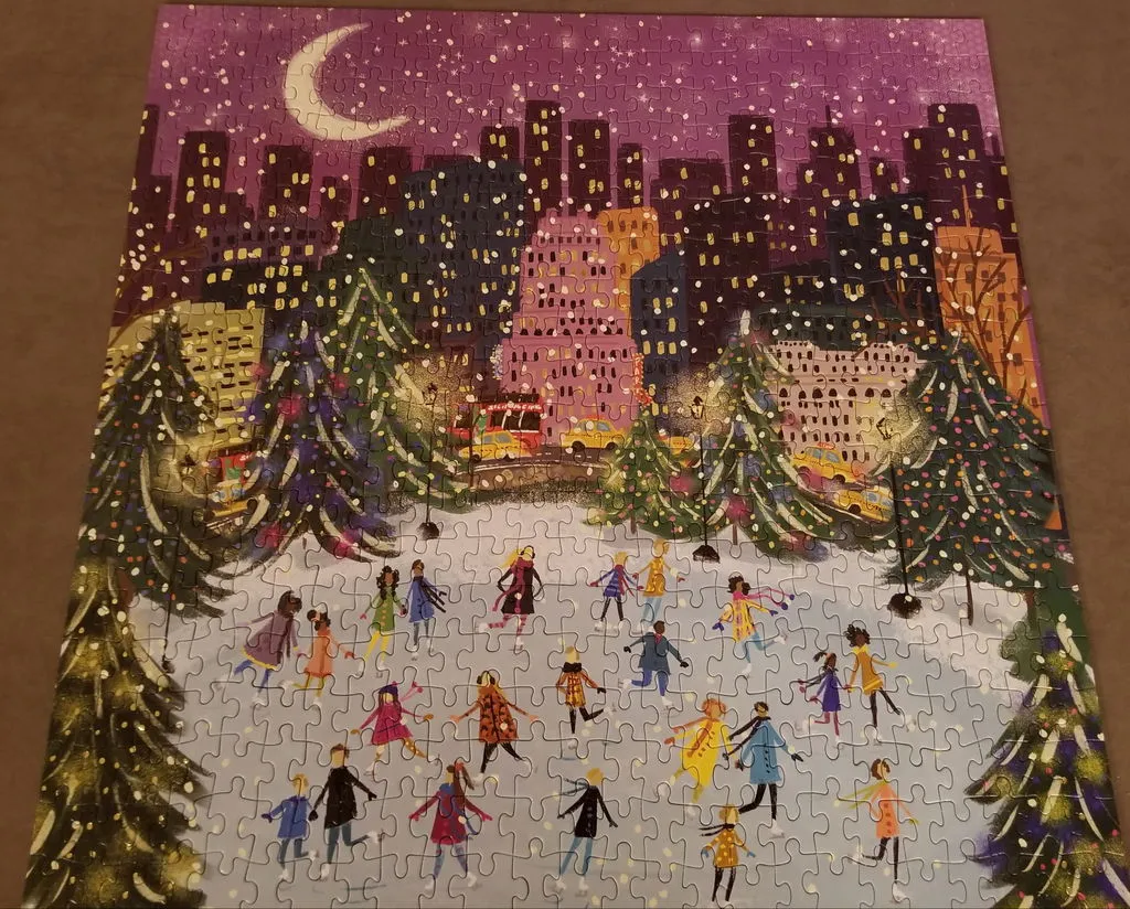 Good Puzzle Co. Merry Moonlight Skaters puslespil 500 brikker jul